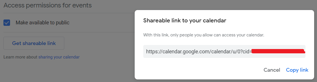 Google calendar link