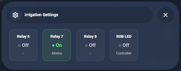 Irrigation Dashboard - Settings popup