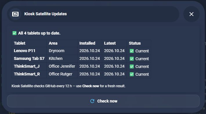 All Kiosk Satellite tablets up to date
