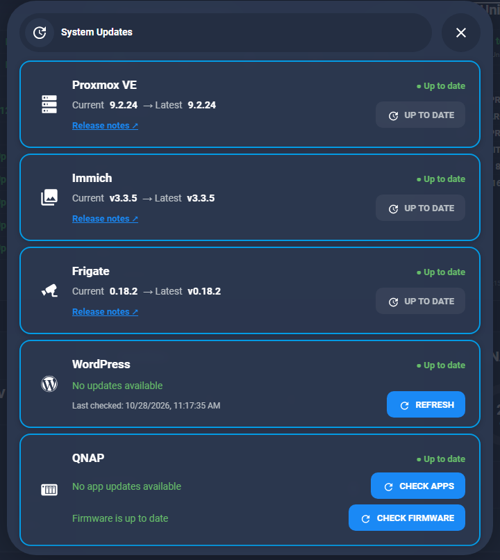 HA System update dashboard